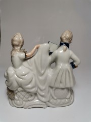 German porcelain, Немецкая винтажная фарфоровая статуэтка рококо &quot;Музыканты с арфой&quot; 12см, 1960-70гг.