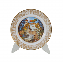 Тарелка коллекционная винтажная Franklin Porzellan, сказки братьев Гримм &quot;Бременские музыканты&quot;, 20 x 2 см, Германия, 1978г.