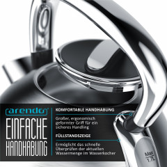 Arendo Arendo Wasserkocher, 1,7 l, 2200 W, Edelstahl Retro Style Vintage, Uberhitzung  Trockenkochschutz, silber  Чайник Arendo, 1,7 л, 2200 Вт, нержавеющая сталь, винтажный ретро-стиль, защита от перегрева, защита от выкипания, серебристый