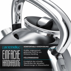 Arendo Arendo Wasserkocher, 1,7 l, 2200 W, Edelstahl, Retro Style Vintage, LED Temperaturanzeige, grau  Чайник Arendo 1,7 л, 2200 Вт, нержавеющая сталь, ретро-стиль, винтажный светодиодный дисплей температуры, серый