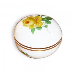 Meissen Meissen Neuer Ausschnitt - Rose mitte gelb mit Goldrand Dose h: 6 cm / d: 9 cm Meissen New Cut - Роза середина желтая с золотым краем коробка В: 6 см / Г: 9 см