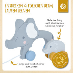 bieco Nachziehspielzeug Holz Elefant Kinder Nachziehtier Holzspielzeug ab 1J. Ziehtier Nachziehspielzeug Мягкая игрушка деревянный слон Детская развивающая игрушка от 1 года. Потяните за игрушку