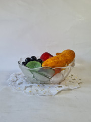 Тарелка для фруктов винтажная Walther Glas Im Stil, фруктовый декор, стекло, 22 x 7,5 см, Германия, 1960-70гг.