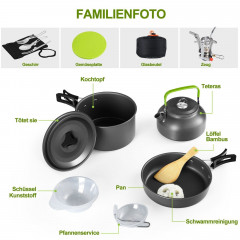 MDHAND MDHAND Gaskocher Geschirr-Set Tragbar Kochgeschirr Topf Kocher Set,Aluminium, (15-St), mit Faltender Loffel Gabel Cutter Cup fur 2 bis 3 Personen  Набор посуды для газовой плиты MDHAND. Портативная посуда. Набор посуды, алюминий, (15 предметов), со