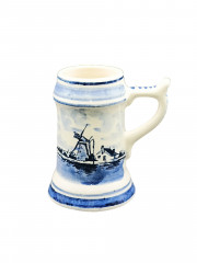 Немецкая кружка винтажная Delft Blue "Мельница", ручная роспись, фарфор, 0.25 л, 7 х 8 см, Голландия, 1960-70гг.