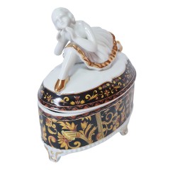 Винтажная Керамическая шкатулка &quot;Балерина&quot; с позолотой и росписью под хохлому, 16смx14см Германия, 1960-70гг.