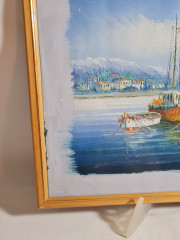 Картина винтажная "Лодки у причала", дерев.рама под стеклом, 42 х 32 см, Германия, 1980-90гг.