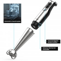 Sintech Sintech Stabmixer Purierstab, Stabmixer Elektrischer, 1000W Purierstab Edelstahl, 4 in 1, mit 4 Aufsatzen aus Edelstahl sowie 1 Mixbechern, 6 Stufen Ручной блендер Sintech, электрический ручной блендер, стержень для очистки 1000 Вт, нержавеющая с