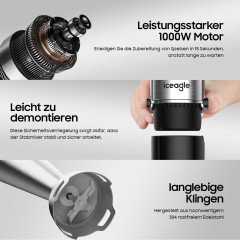 Sintech Sintech Stabmixer Purierstab, Stabmixer Elektrischer, 1000W Purierstab Edelstahl, 4 in 1, mit 4 Aufsatzen aus Edelstahl sowie 1 Mixbechern, 6 Stufen Ручной блендер Sintech, электрический ручной блендер, стержень для очистки 1000 Вт, нержавеющая с