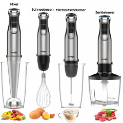 Sintech Sintech Stabmixer Purierstab, Stabmixer Elektrischer, 1000W Purierstab Edelstahl, 4 in 1, mit 4 Aufsatzen aus Edelstahl sowie 1 Mixbechern, 6 Stufen Ручной блендер Sintech, электрический ручной блендер, стержень для очистки 1000 Вт, нержавеющая с