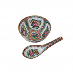 Миска винтажная в трацидионном японском стиле, с ложкой, фарфор, 11.5 см, ложка - 14 см, Япония, 1970-80гг.