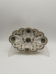 Фруктовница винтажная с изображениями павлинов, латунь/эмаль, резьба, 18.5 х 12 см, Индия, 1970-80гг.