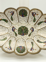 Фруктовница винтажная с изображениями павлинов, латунь/эмаль, резьба, 18.5 х 12 см, Индия, 1970-80гг.