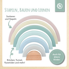 bieco Baby Motorikspielzeug Holz Stapelspiele Regenbogen Baustein Pastell Steckspiel Stapelspielzeug Детская моторика