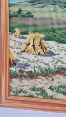 Картина винтажная Goeblin Im Stil "Человек с повозкой и лошадьми", вышивка в деревянной раме, 55 x 40 см, Германия, 1960-1970гг.