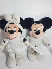 Игрушки мягкие винтажные Minney Maus & Mickey Maus с теннисной ракеткой в белом, 31 и 33 см, Германия, 1980-90гг.