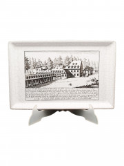 Поднос винтажный Karlsruhe &quot;Проспект Лангетштайнбахера в 1725 году&quot;, майолика, кракелюр / чб декор, керамика, 30 х 19 см, Германия, 1970-80гг.