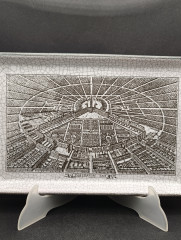 Поднос винтажный Karlsruhe &quot;Карлспуэ в 1715 году&quot;, майолика, кракелюр / чб декор, керамика, 30 х 19 см, Германия, 1970-80гг.