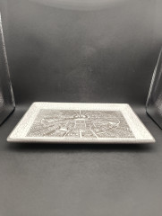 Поднос винтажный Karlsruhe &quot;Карлспуэ в 1715 году&quot;, майолика, кракелюр / чб декор, керамика, 30 х 19 см, Германия, 1970-80гг.