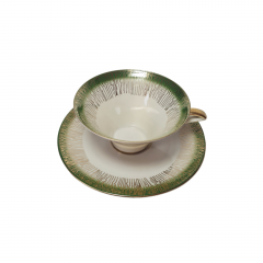 RWG Kaufring Bavaria Чайная пара белый фарфор с зеленым декором и позолоченным узором, Германия, 1960-70гг.