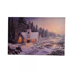 Картина винтажная "Рождественский пейзаж с елкой", паспарту, 60 x 40 см, Германия, 1960-1970гг.