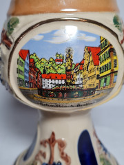 Бокал для вина винтажный Stoneware Vine с изображением Швебиш-Гмюнда и декором из винограда, фарфор, 2 шт., 14 см, Германия, 1960-70гг.