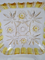 Тарелка винтажная Walther Glas Im Stil, прямоугольная, с желтым декором, стекло, 19 x 16 x 5 см, Германия, 1960-70гг.