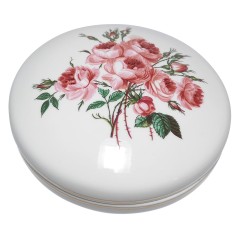 Aquincum Budapest, Аквинкум Будапешт Шкатулка фарфоровая с розовым букетом и позолоченным ободком, диаметр 10см, Венгрия 1960-65гг.