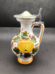 Кувшин винтажный в итальянском стиле, с изображением фруктов, с крышкой, керамика/олово, 17 х 9.5 см, Германия, 1970-80гг.
