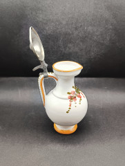 Кувшин винтажный в итальянском стиле, с изображением фруктов, с крышкой, керамика/олово, 17 х 9.5 см, Германия, 1970-80гг.