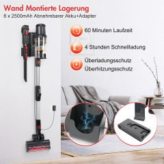 7Magic 7Magic Akku-Handstaubsauger, 450 W, 30000 Pa Faltbarer Staubsauger, mit Wandhalterung und Adapter, 6-stufiges HEPA, Abnehmbarer Akku, 60min, 3 Saugstarken, 2500mAh Беспроводной ручной пылесос 7Magic, складной пылесос 450 Вт, 30 000 Па, с настенным