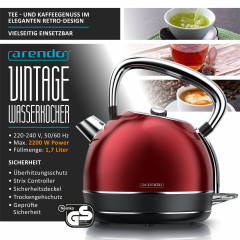 Arendo Arendo Wasserkocher, 1,7 l, 2200 W, Edelstahl Retro Style Vintage, LED Temperaturanzeige, kupfer  Чайник Arendo, 1,7 л, 2200 Вт, нержавеющая сталь, винтажный ретро-стиль, светодиодный дисплей температуры, медь