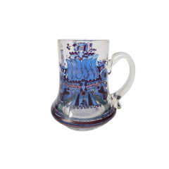 Стеклянный кувшин для воды с рисунком в сине-фиолетовых тонах с зеленой окантовкой 14 х 14 см, Германия, 1960-70гг.