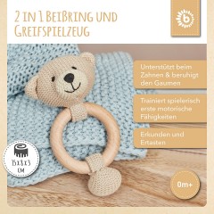 bieco Greifling Holz Natur Baby Beissring Gehakelt Rassel O 8cm Greifring Zahnungshilfe Greiflinge Игрушка-клатч из натурального дерева