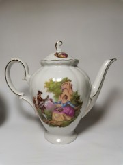 Winterling Schwarzenbach Bavaria, Винтерлинг Шварзенбах Кофейный набор на 5 персон с изображением мотивов &quot;Галантная сцена&quot; Фрагонара, Германия, 1950г